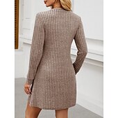 cheap Plain Dress-Women&#039;s Mini Dress A Line Dress Casual Daily Regular Fit Plain Long Sleeve V Neck Wine Light Brown Green Dark Gray Winter Autumn