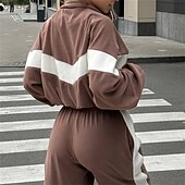 tanie dresy-Damskie Dres Bluza Komplet sportowy Kieszeń Kolorowy blok Zestawy odzież Jesień Zima Biały Burgundowy Siłownia Trening Sportowy Keep Warm Odporność na wiatr Miękka Długi rękaw Sport Odzież sportowa
