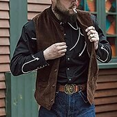 abordables Gilets-Homme Gilet en velours côtelé Gilet Extérieur Quotidien ancien Printemps Automne Avec Poches Boutons Nylon Confortable Uni Droit 1 bouton Col en V Coupe régulière Noir bleu marine Marron Vert Gilet