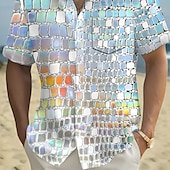 voordelige Geometrisch patroon-Voor heren Verblindende kleur Mozaïektegels Overhemd Zomer overhemd Overhemd met knopen Korte mouw Mode-casual Buiten Vakantie Dagelijks gebruik Zomer Lente Strijkijzer 3D-afdrukken shirts met kraag