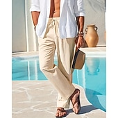 tanie Wakacje-Męskie Lniane spodnie Spodnie Letnie spodnie Spodnie plażowe Kieszeń Ściągana na sznurek Prosta noga Równina Komfort Oddychający Urlop Codzienny Święto Hawajskie Boho Biały Khaki