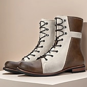 cheap Dress Boots-Men&#039;s Two-Tone Faux Leather Lace-Up Boots Vintage Mid-Calf Combat Style for Casual Wear Work and Fall Outfits