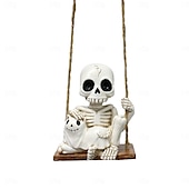 abordables Décorations Suspendues et de Table pour Halloween-Figurine créative en résine représentant un squelette et un chat pour Halloween, tête de fantôme effrayante à suspendre, décoration de maison et de fête en résine pour Halloween