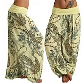 abordables pierna ancha y cintura alta-Mujer Pantalones Pantalones Harem Pantalones palazzo Moda Boho Longitud total Media cintura Estampado Cintura elástica Confortable Cómodo Microelástico Calle Ropa Cotidiana Noche Negro Amarillo Rojo