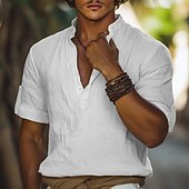economico Strada-Per uomo Camicia di lino Camicia con colletto alla coreana Camicia popover Camicia casual Camicia da Spiaggia Semplice Vacanza Casuale Bianco Blu Arancione Verde militare Manica Corta Collo alla