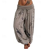 abordables pierna ancha y cintura alta-Mujer Pantalones Pantalones palazzo Moda Boho Longitud total Media cintura Estampado Cintura elástica Confortable Cómodo Microelástico Calle Ropa Cotidiana Noche Blanco Amarillo Rosa Verde Ejército