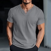 baratos camisetas básicas-Homens Camiseta Manga Curta Decote V Verão Tecido Moda Clássico Casual Puro Rua Casual Esportes Branco Azul Cinzento Top Tee para Homens