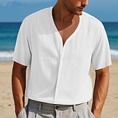 economico camicie casual da uomo-Per uomo Camicia Camicia Estiva Camicia casual Camicia da Spiaggia Camicia con Bottoni Nero Bianco Blu marino Kaki Grigio chiaro Manica Corta Semplice Scollo a V Vacanza Camicia hawaiana Abbigliamento