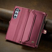 baratos Capa Samsung-telefone Capinha Para Samsung Galaxy Z Fold Capa para Cartão Wallet com cordão com pulseira Pata de Apoio TPU Couro PU
