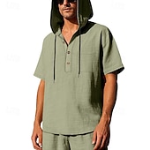 voordelige basis t-shirts-Voor heren T-shirt Henley-shirt T-shirts Shirt met korte mouwen Korte mouw Capuchon Zomer Lente Effen Modieus Ontwerper Basic Knop Vakantie Straat Uitgaan Zwart Wit Geel Top T-shirt voor mannen