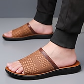 お買い得  バケーションサンダル-メンズ織りスタイルのフェイクレザースライドサンダル。質感のあるアッパー。快適なスリッポンデザイン。リラックスしたプールサイドや休暇の履き心地に最適。