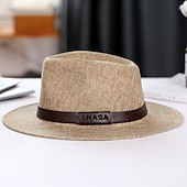 baratos Acessórios e mais-chapéu de sol de linho masculino, chapéu panamá de aba plana, chapéu de jazz britânico, proteção solar, chapéu de cavalheiro