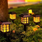 preiswerte Landschaftslichter-6 Stück Solar-Außenleuchte, wasserdicht, kleines Haus, blinkende Flamme, Bodenstecker, Licht für Innenhof, Garten, Weg, Rasen, Terrasse, Halloween, Weihnachtsfest, Atmosphäre, dekoratives Licht,