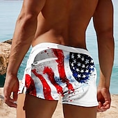 お買い得  フラッグプリント-アメリカ独立記念日 男性用 米国旗 愛国 7月4日 スイムトランク スイムショーツ ボードショーツ ミディアムウエスト ３Ｄプリント ハワイアン 祝日 ドローストリング メッシュ裏地付き 弾性ウエスト デザイナー 衣類