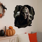 levne Halloween samolepky-halloweenská podlaha &amp;Samolepka na zeď 3D průlomový design kostry s dlouhými vlasy, strašidelná samolepicí dekorace na zeď a podlahu pro atmosféru halloweenské párty