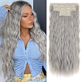baratos Clip nas extensões-extensões de cabelo clip in 5 peças extensões de cabelo castanho 24 extensões de cabelo longas e grossas ondas soltas he002 trama de renda invisível apliques naturais macios para mulheres castanho