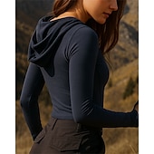 preiswerte Oberteile-Damen Wandershirt Wandertop Langarm Kapuzen T-Shirt Oberteil Outdoor Atmungsaktiv Schnelltrocknend Leicht Elastisch Mit Kapuze Baumwollmischung Schwarz Weiß Rot Tennis Golf Laufen