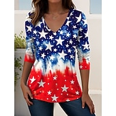  Itsenäisyyspäivä Patriottinen Naisten T-paita V-kaulaus Pitkät Hihat Tunika Geometrinen Kansallislippu Elegantti Vintage Tyylikäs Tavalliset Yläosat Päivittäin Viikonloppu Painatus Punainen