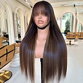 baratos Perucas de seda frontais de cabelo natural-Cabelo humano remy Fechamento 5x5 13x4 Lace Front Peruca Com Franjas Cabelo Vietnamita Liso Marrom Multi Cores Peruca 130% 150% Densidade do Cabelo com o cabelo do bebê Cabelo com Luzes / Reflexos