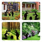 economico Halloween-Decorazioni da giardino in metallo con streghe di Halloween festive, 3 streghe spettrali per decorazioni da esterno - picchetti da giardinaggio senza batteria, decorazioni da giardino in metallo