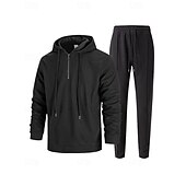 Недорогие спортивные костюмы-Муж. Спортивный костюм Штаны Спортивные штаны Карман на молнии Однотонный Наборы одежды Осень Черный Белый Тренажерный зал Одежда для спорта и отдыха Бег С защитой от ветра Длинный рукав Спорт