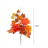 abordables acción de gracias y decoración de otoño-1 ramo de flores artificiales de otoño, corona de calabaza con hojas de arce para Acción de Gracias, arreglo decorativo para el hogar otoñal de Halloween