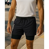 baratos Calções de corrida-Homens Shorts de Corrida shorts com meia-calça Cintura elástica Calção Desportos e Ar livre Casual Algodão Secagem Rápida Leve Respirável Tênis Cooper Corrida Normal Roupa de esporte Roupas Esportivas