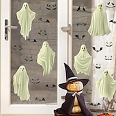 お買い得  ハロウィンステッカー-ハロウィーンの暗闇で光るゴーストの窓用 PVC ウォールステッカー、ハロウィーンパーティーや家の窓装飾用の白い光るゴーストとコウモリのデカール