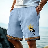 cheap Men&#039;s 3D Sweat Shorts-Men&#039;s Ethnic Indian Culture Kokopelli Waffle Shorts Sweat Shorts Casual Shorts Mid Waist Retro Vintage Vacation Jogging Workout Elastic Drawstring Waist Shorts with Pockets Designer Clothing Apparel
