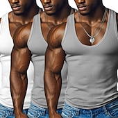 baratos Tops de ginásio-Homens Malha Íntima Camiseta Interior camisa sem manga camisa espancadora Sem Manga Decote Redondo Decote em U Profundo Scoop pescoço Verão Côr Sólida Pit Strip Moda Designer Esportivo 3 Peças