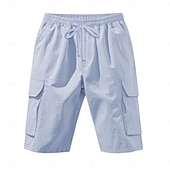 baratos Ar livre-Homens Bermuda Cargo Calção Shorts de verão Bermudas Shorts de praia Com Cordão Bolso multi Perna reta Tecido Respirável Pavio Humido Comprimento do joelho Ao ar livre Casual Diário Férias Moda