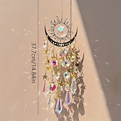 cheap Wall Sculptures-Crystal Sun Catcher Golden Flame Moon Hanging Ornament, AB Color Window Hanging Decor for Indoor Outdoor Garden Courtyard Bedroom, Suncatcher for Window Light Prism Decoration