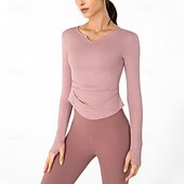 cheap Yoga Tops-Women&#039;s Sports shirts V-neckline Skin Friendly Softness Breathable Wrinkles Long Sleeve Sports Solid Color Top For Pilates Zumba Running Activewear