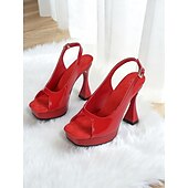 お買い得  ナイトライフパーティー-フレアブロックデザインの女性用レッドパテントプラットフォームスリングバックヒール、光沢のあるピープトゥスタイルで、ナイトライフパーティー、クラブ、ホリデーイベント、または大胆なデートナイトルックに最適です。