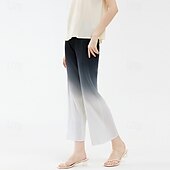 billiga Raka byxor-Dam Rak Elegant Semester Vintage Ankellång Medium Midja Lutning Elastisk Svart och vit lutning Sommar Vår Höst Lös passning