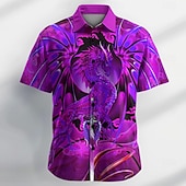 baratos Camisa Vintage-Homens Animal Dragão Camisa Social camisa de botão Camisa de grife Manga Curta Vintage retrô Férias Casual Verão Primavera Aberto para a Lateral Impressão 3D camisas de colarinho Azul Roxo Laranja