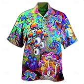 abordables Camisas estampadas para hombre-Hombre Comida Letra Camisa Abotonar la camisa Manga Corta Tropical Moda Hawaiano Exterior Diario Playa Verano Primavera Cuello Vuelto Estampado Abotonar Negro Negro / Verde Amarillo Verde Claro Negro