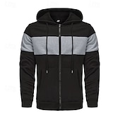 economico felpe con cappuccio da uomo di base-Per uomo Felpa con cappuccio Felpa con cappuccio a zip intera Rosso e nero Nero Rosso Grigio chiaro Grigio scuro Con Cappuccio Blocco di colori Patchwork Sport &amp; Outdoor Quotidiano Ferie Poliestere