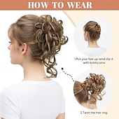 abordables Chignons-Lot de 2 extensions de cheveux synthétiques ondulés et bouclés en chignon décoiffé pour femme, chignon faux chouchous, queue de cheval, Bernstein multi