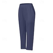 preiswerte Schlichte Hose aus Baumwollleinen-Damen Hose aus Baumwollleinen Abgeschnittene Hose Mode Lässig Knöchellang Mittlere Taille Einfach Elastischer Bund Atmungsaktiv Bequem Straße Alltagskleidung Ausgehen Schwarz Weiß Marineblau