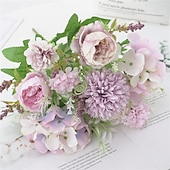 baratos Plantas e Flores Artificiais-1 maço de flores artificiais de seda, buquê pequeno com várias cabeças bifurcadas, arranjo de flores secas artificiais para decoração de vaso de mesa em casa