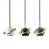 baratos Luzes da ilha-Luminária pendente moderna em formato de globo, luminária pendente em latão escovado de meados do século com cúpula de mármore, lustre com altura ajustável para ilha de cozinha, sala de jantar &amp;