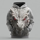 baratos Estampa animal-Homens Dragão Moletons Moletom Casacos Moletom com capuz Gola Redonda Legal Impressão 3D Bandagem Streetwear Vermelho Azul Com Cordão 3D Outono Inverno Designer