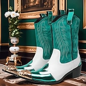 ieftine Cizme din piele premium-Botine cowboy pentru bărbați roșii și albe – Design cu contrast îndrăzneț cusături clasice cu vârf auriu încălțăminte statement pentru evenimente în aer liber și petreceri tematice