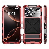 זול נרתיקים לאייפון-טלפון מגן עבור Apple AirTag אייפון 16 פרו אייפון 16 פרו מקס אייפון 15 iPhone 15 Pro Max iPhone 14 Pro Max כיסוי אחורי רטרו תבנית גאומטרית זכוכית משוריינת מתכת סיליקון