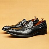 levne Prémiové kožené mokasíny-pánské mokasíny s krokodýlím vzorem z pravé kůže s kovovým kouskem – luxusní slip-on společenské boty pro podnikání, svatby a formální příležitosti