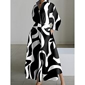 economico Abito a Strisce e Geometrico-Per donna Mini abito Abito Camicia Vestito Casual Abito a trapezio Moda Moderno Quotidiano Vacanza Uscire Vestibilità regolare A Pois Lettera Manica Lunga Colletto a Camicia Bianco e nero Nero Bianco