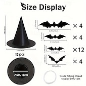economico Halloween-Cappello da strega nero di Halloween con decorazione da parete a forma di pipistrello 3D, costumi di Halloween, accessori da strega, cappelli, decorazioni per feste di Halloween fantasy