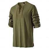 baratos Tops-Medieval Renascentista Século XVII Comprimento Médio Blusa / Camisa Traje Cosplay Feira Ren Cavalheiro Viking cavaleiro celta Com Cordão Côr Sólida Homens Pirata Dia Das Bruxas Baile de Máscaras
