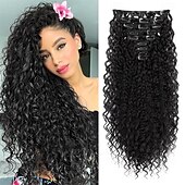 economico Clip nelle estensioni-Extension per capelli con clip da 9 pezzi, 22 pollici, extension per capelli ricci, lunghe e morbide, sintetiche, per donne